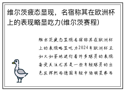 维尔茨疲态显现，名宿称其在欧洲杯上的表现略显吃力(维尔茨赛程)