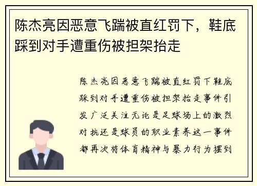 陈杰亮因恶意飞踹被直红罚下，鞋底踩到对手遭重伤被担架抬走